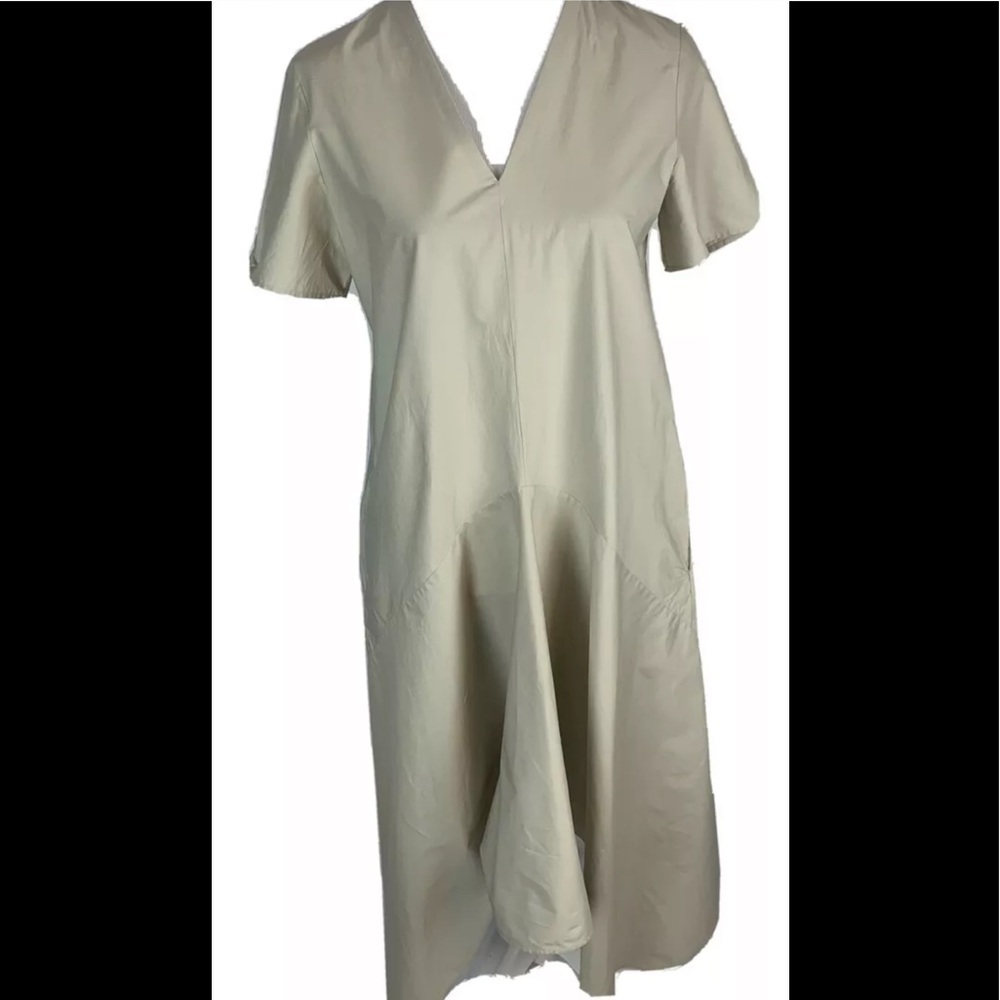 COS tan V neck swing dress-pockets-made in Turkey- Size 8 - Picture 2 of 9